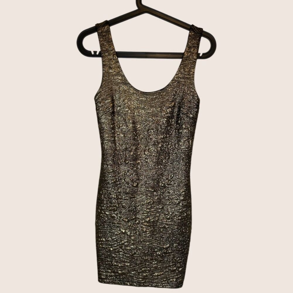 💛 LEVEL EIGHT GOLD BODY CON NEW YEARS PARTY DRESS VISIBLE BACK ZIPPER SMALL
